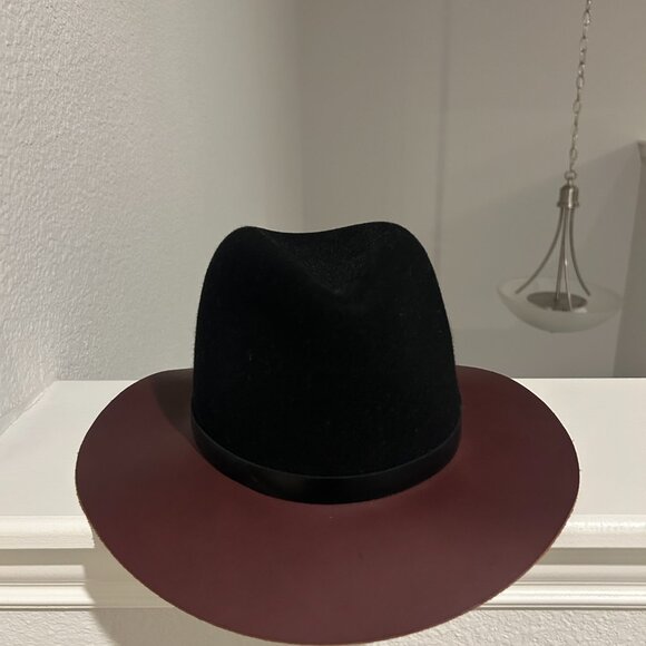 Rag & Bone Floppy Leather Brim Fedora Burgundy and Black Hat Size S - Picture 6 of 10